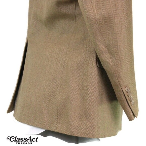 CHAPS Men's Brown 100% Silk Herringbone Sport Coat Blazer Suit Jacket 3 Btn 42S - Picture 4 of 9
